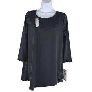 Lulu B Top Small Black 3/4 Sleeve‎ Cutout Nylon Spandex Stretch NWT TP-3418